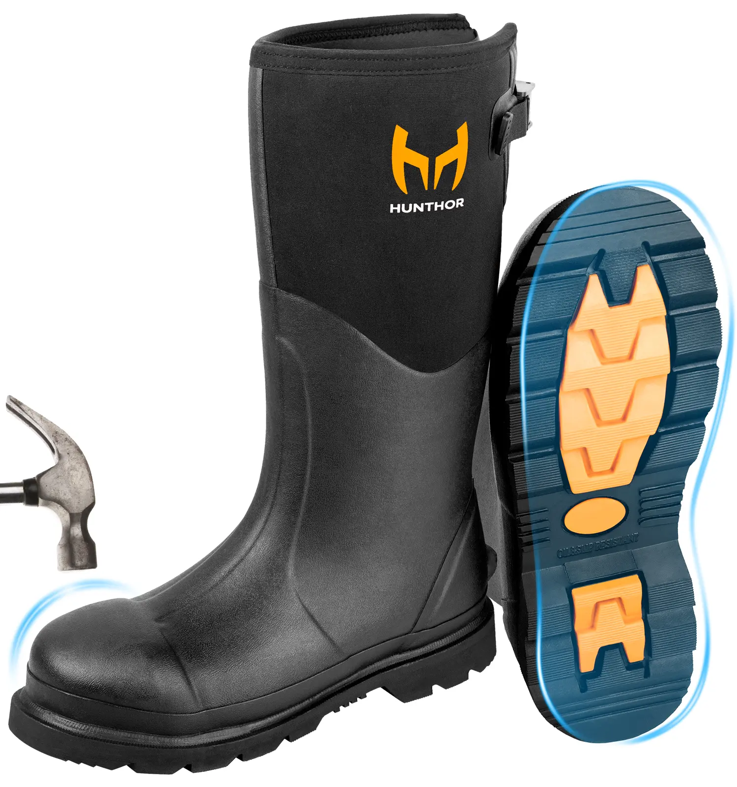 Men's Heavy-Duty Steel Toe Waterproof Work & Safety Footwear, Puncture-Proof Rubber Boots with Steel Shank, 6mm Neoprene Insulated Shoes for Workers' Farming, Construction