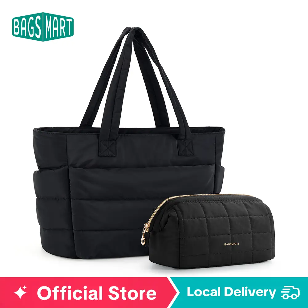 BAGSMART Lightweight Puffy Tote Bag with Compartments for Women, Quilted Shoulder Bag Handbag for Travel and Work TikTokShopfalldealsforyou