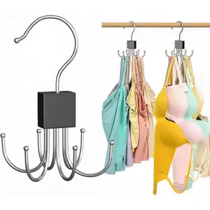 Wooden Bra Hanger Organizer 2 Pack - Tank Top Hanger 360? Swivel Hooks Holds 48 Items, Space Saving Closet Storage for Bras/Lingerie/Accessories, Bra Organzier for Closet