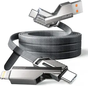 4 in 1 Charging Cable USB-C 60W Multi-port USB Zinc Alloy Cable for iPhone 16/15/14/13/12 iPad Pro/Air/Mini Galaxy Android Travel-Ready Family Charging Tech Gift Durable Tangle-Free - Cellphone