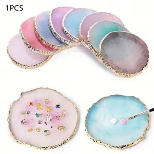 Resin Nail Art Palette, Faux Agate Display Board, Lightweight Round Nail Art Mixing Palette For Women, Pink,Nail Supplies,Nail Tools,Nail Art Tools,Back To School,Nails,Nail Tools For Press On Nails,Nail Care