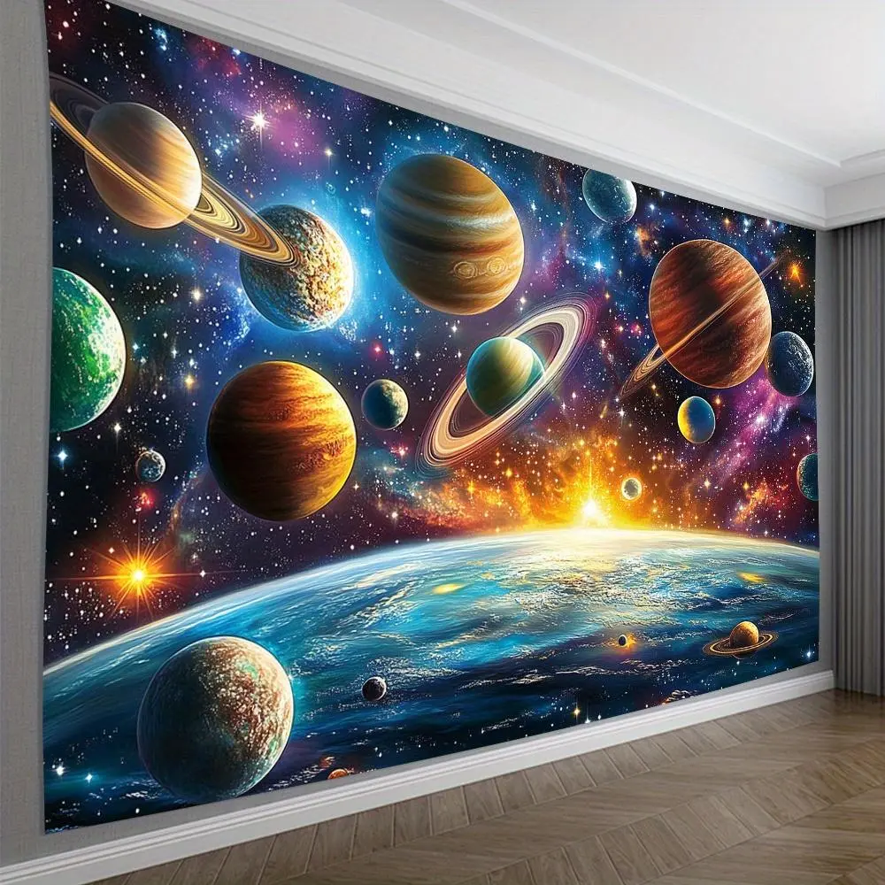 2D Flat, 2D Flat, 1pc 2D Flat Printing Background Cloth, Vibrant Outer Space Scene with Planets, Stars, And Nebulae, Colorful Themed Backdrop for Living Room, Bedroom, Office, Outdoor Indoor Party Decor, Perfect Creative Gift