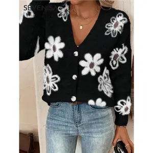 Women's Floral Print Drop Shoulder Button Front Cardigan, Casual Style?Long Sleeve V Neck Cardigan Sweater Outerwear for Fall & Winter, Fashion Women's Knitwear for Daily Wear��gift��