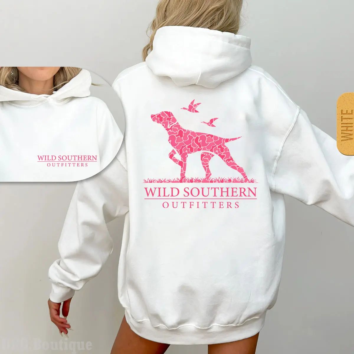 Wild Southern Outfitters Pink Camo Dog Hoodie, Southern Girls Hunting Sweatshirt, Fall Tee, Clothing Merch, He's Hunting Casual Sweatshirt Hooded Outfiter Gift For Best Friend HusBand Wife