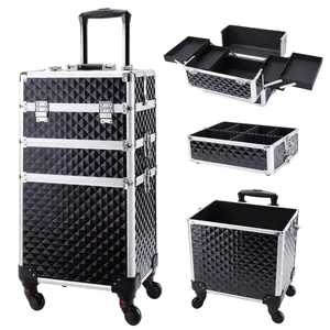 Rolling Makeup Case 3 in 1 Removable Make up Case Cosmetology Case on Wheels Large Capacity Lockable Makeup Trolley for Salon