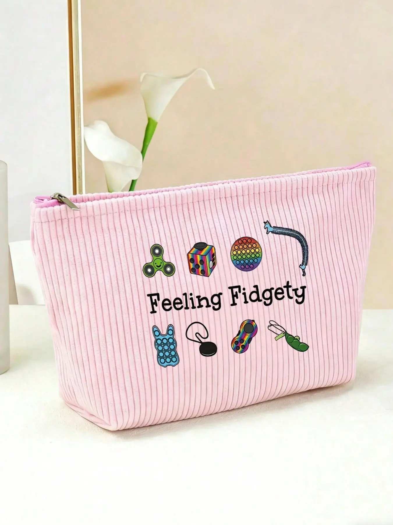 Anxiety Theme Cosmetic Bag, Makeup Bags, Portable Small Pack for Electronics, Travel Essentials, Stress Relief Gift, Minimalist Design, Cosmetics Bag