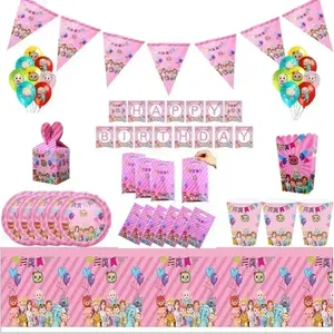 Pink Girl cocomelon Decoration Set Background Tableware Cup Knife Fork Background Baby Shower Supplies