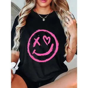 Unisex Graffiti Happy Face Smile T-Shirt Casual Graphic Printed Tee