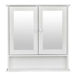 Karl Home Wall-Mounted Bathroom Mirror Cabinet: White, Double Door, Indoor Shelf Storage