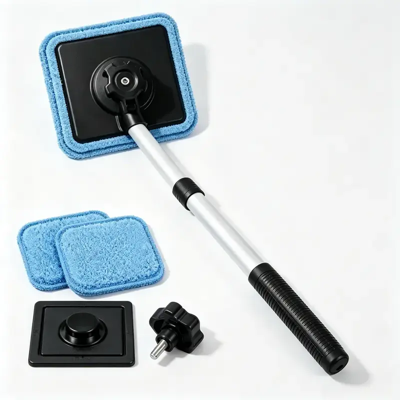 Telescopic Auto Windshield Cleaner Kit, Streak-Free Car Glass Cleaning Tool with Replaceable Microfiber Pads, Car Window Washing Accessory