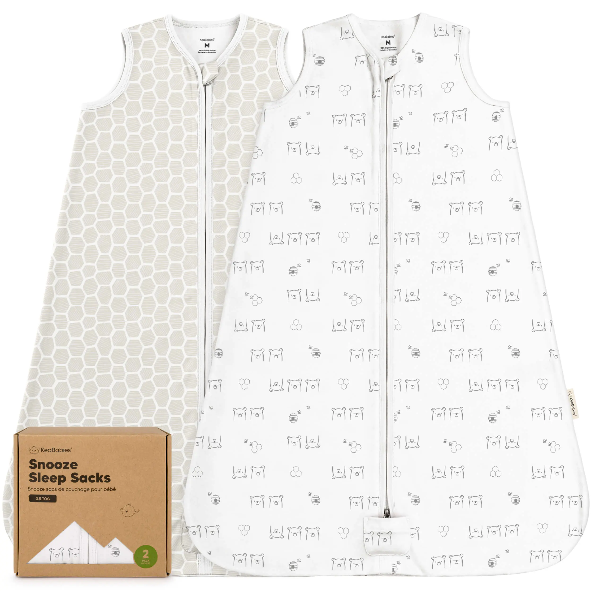 2-Pack Baby Sleep Sacks, Zipper Wearable Blanket - 0.5TOG Organic Cotton, Lightweight, Soft Cozy Infant Sleeping Sack 0-24 Months, Easy to Wear Small Newborn Transition Swaddles Sleepsacks