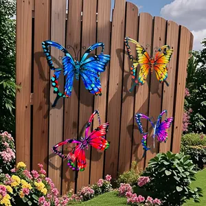 4-piece set of 3D color metal butterfly wall decoration - suitable for gardens, terraces, living rooms, bedrooms, balconies - No electricity required, outdoor fence decoration, ideal gift for families and friends