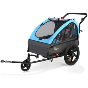 Sepnine Kids Bike Trailer, 2 in1 Canopy Carrier Converts to Stroller Suitable for 1 to 2 Kids, 12+ Months, Quick Attach to Bike, Foldable, with 5-Point Harness and Storage Bags
