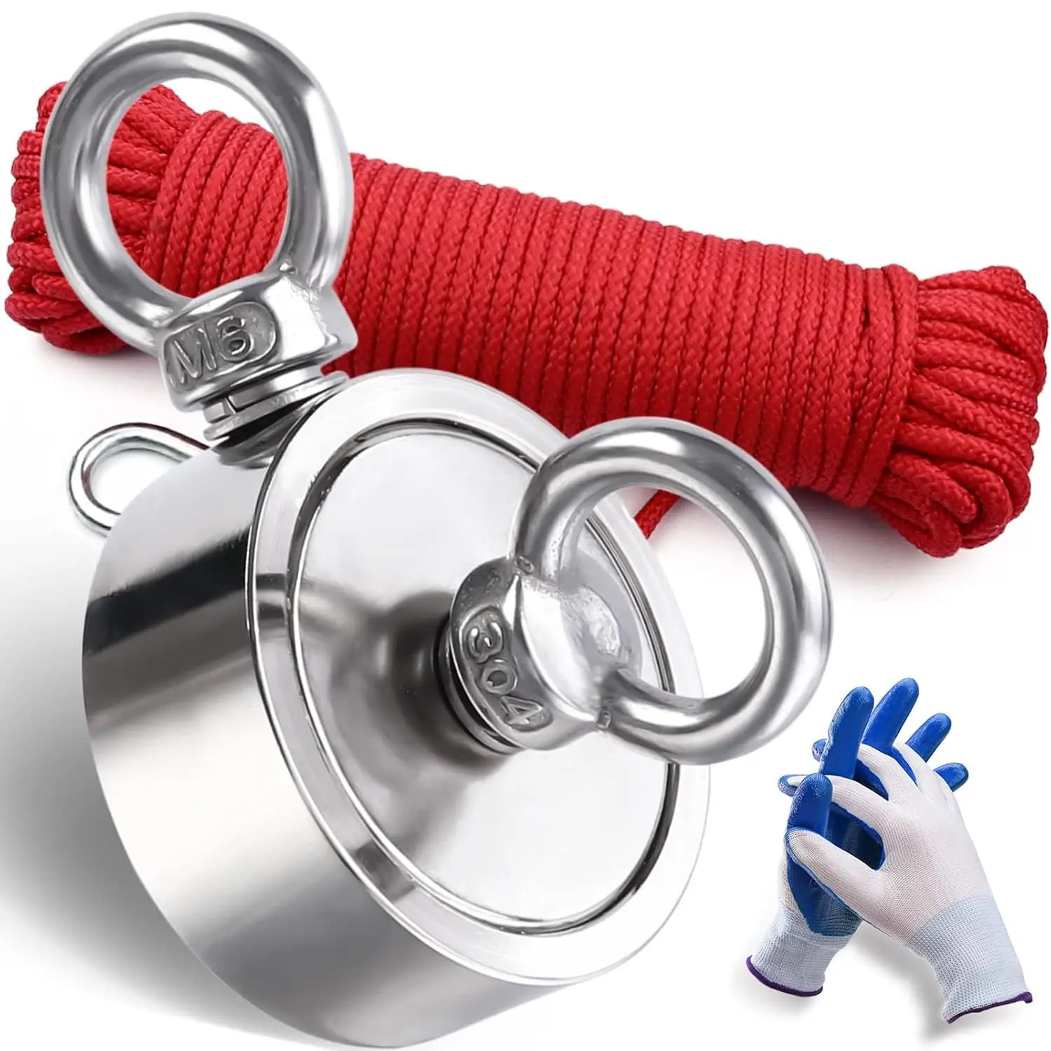 Strong Double Side Neodymium Fishing Magnets,550 Lbs(249 KG) Pulling Force Rare Earth Magnet with 10m (33 Foot) Durable Rope and Protective Gloves,for Retrieving in River and Magnetic Fish