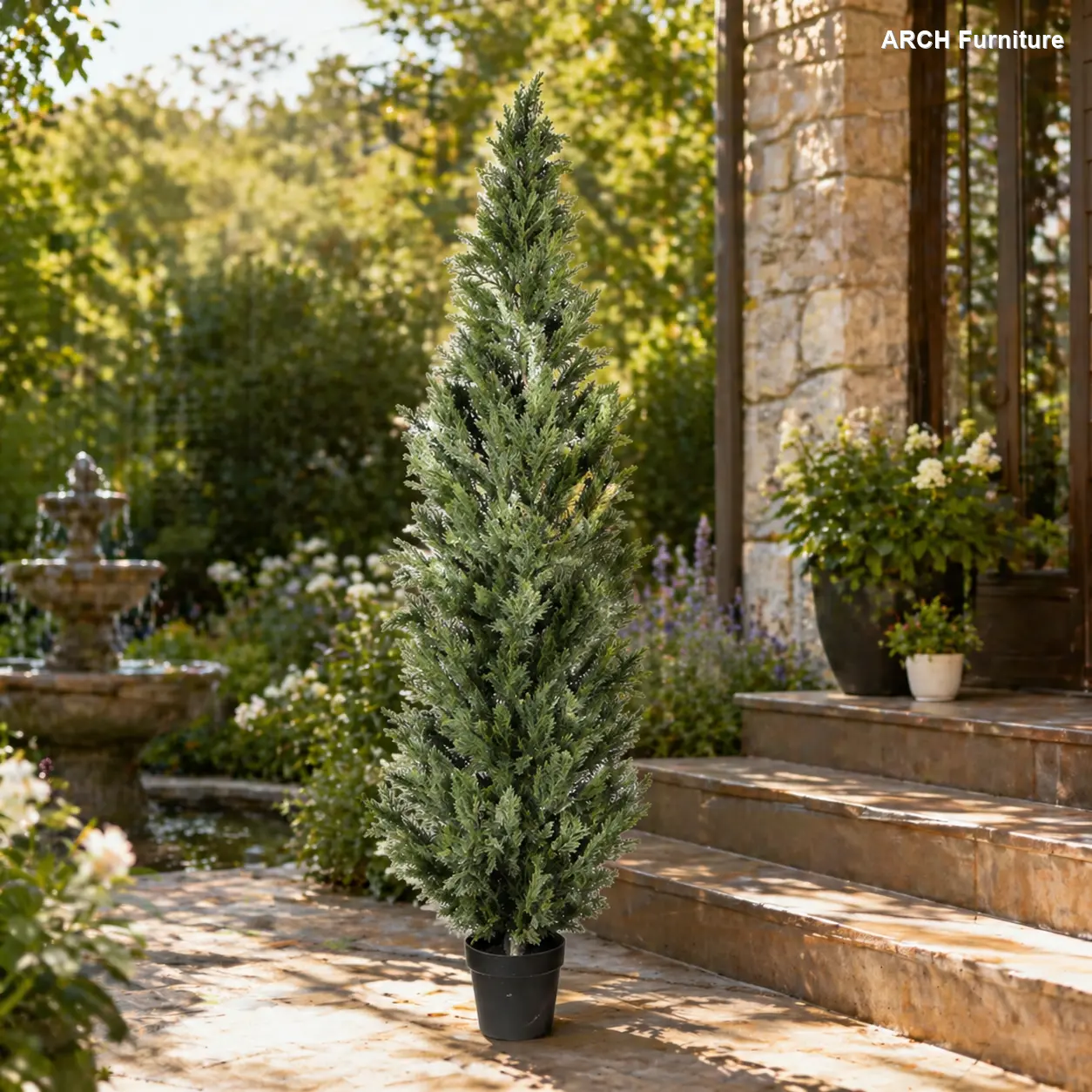 6FT (72in) Lifelike Indoor Artificial Cypress Tree, Sunproof UV-Resistant Topiary Plant with Black Plastic Pot, Compressible 1pc Pack for Backyard, Entryway Decor, Indoor Artificial Trees, Lifelike Artificial Trees