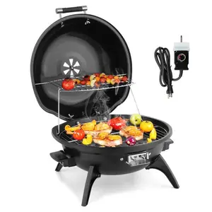 Electric Countertop BBQ Grill, Portable Double Layer Indoor/Outdoor Electric Grill for Indoor & Outdoor Use, 1600W, Red