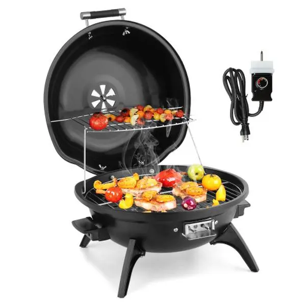 1600W Red Electric Countertop Barbecue Grill - Portable Double Layer BBQ Grill Stove, Indoor/Outdoor Kitchen Appliances Cookware