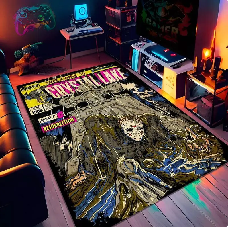 Horror Poster Rug,Horror Mask Rug,Nostalgic Horror Rug,Movie Rug,Halloween Rug