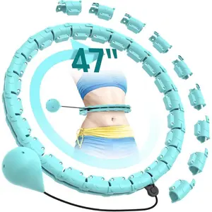 WCW- [2025 Detachable hula hoop - Cyan, with 24 solid segments]Weighted Hula Circle Hoops for Adults , Infinity Fitness Hoop Plus Size 47 Inch, 24 Detachable Links, Exercise Hoop Suitable for Women and Beginners thigh master