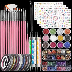 39-Piece Complete Nail Art Kit, Includes Paint Brushes, Rhinestones, Glitter, Stickers, Dual-Head Drill Pen, Water Beads, Tweezers