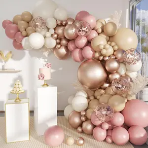 156-Piece Boho Balloon Arch Kit – Dusty Pink, Pastel Brown, Champagne Gold & White Balloons for Bridal Showers, Weddings, Birthdays & More Decor