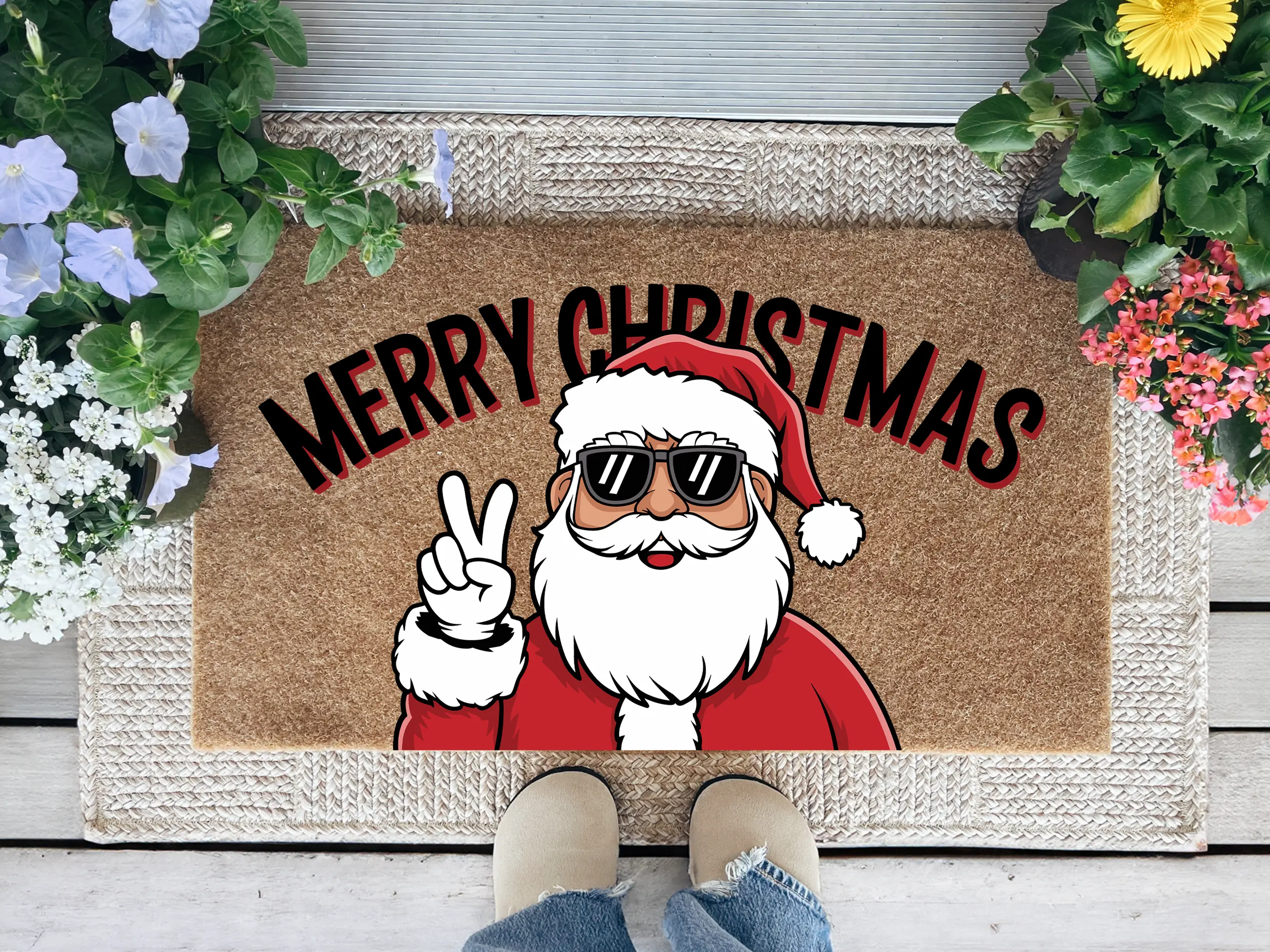 Merry Christmas Doormat, Santa Doormat, Christmas Doormat, Hippie Decor, Front Door Mat, Christmas Gift, Holiday Doormat, Xmas Decor