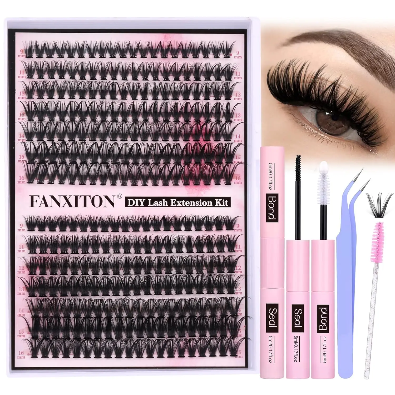 DIY Lash Extension Kit – 280PCS Cluster Lashes with Bond & Seal FANXITON