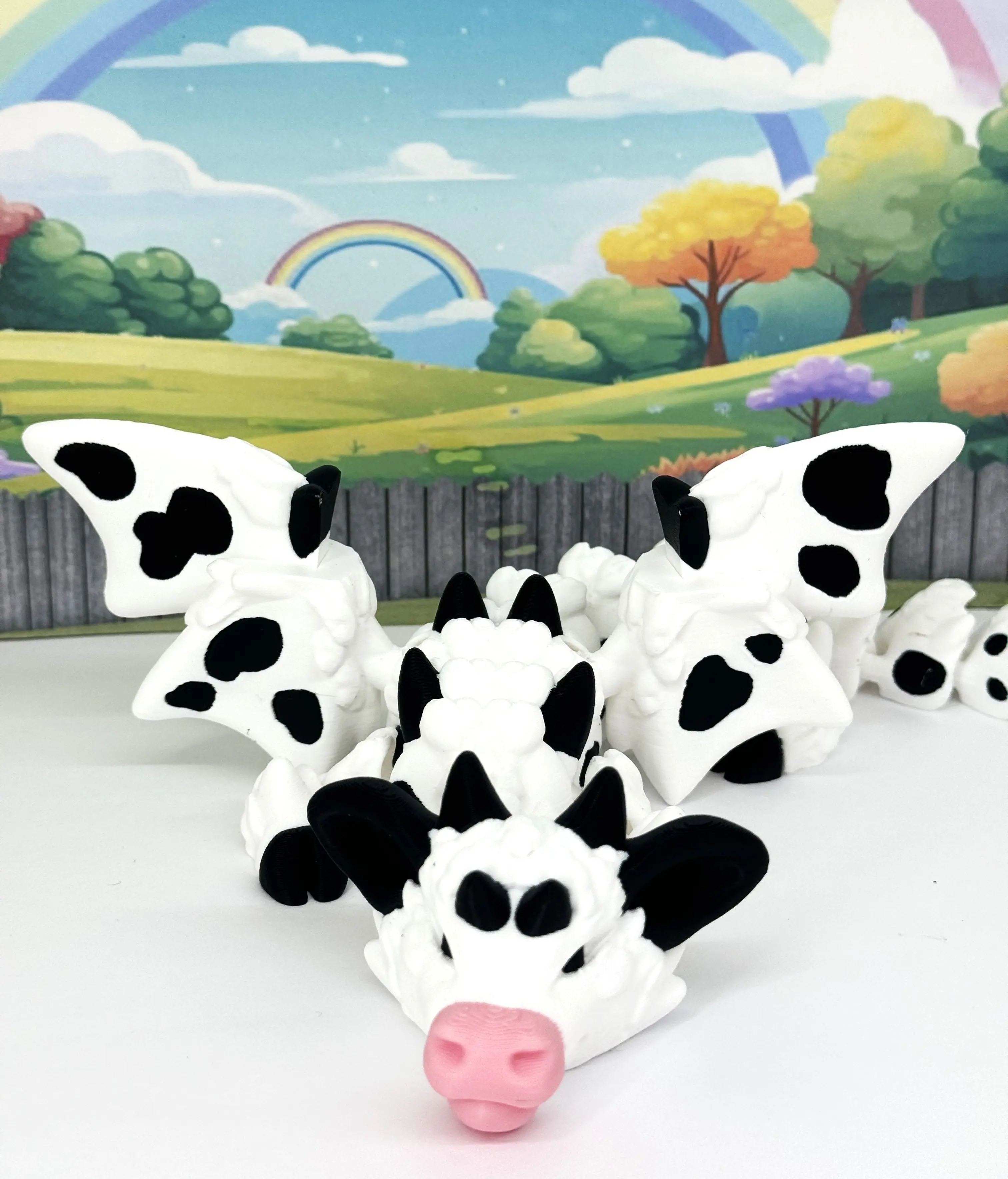 Cow Dragon 3D Printed Articulated Cow Dragon by Cinderwing Adorable Poseable Fantasy Collectible Figurine 20 Inches Fidget ADHD Autism Toy, Executive Desk Toy ACD001-W