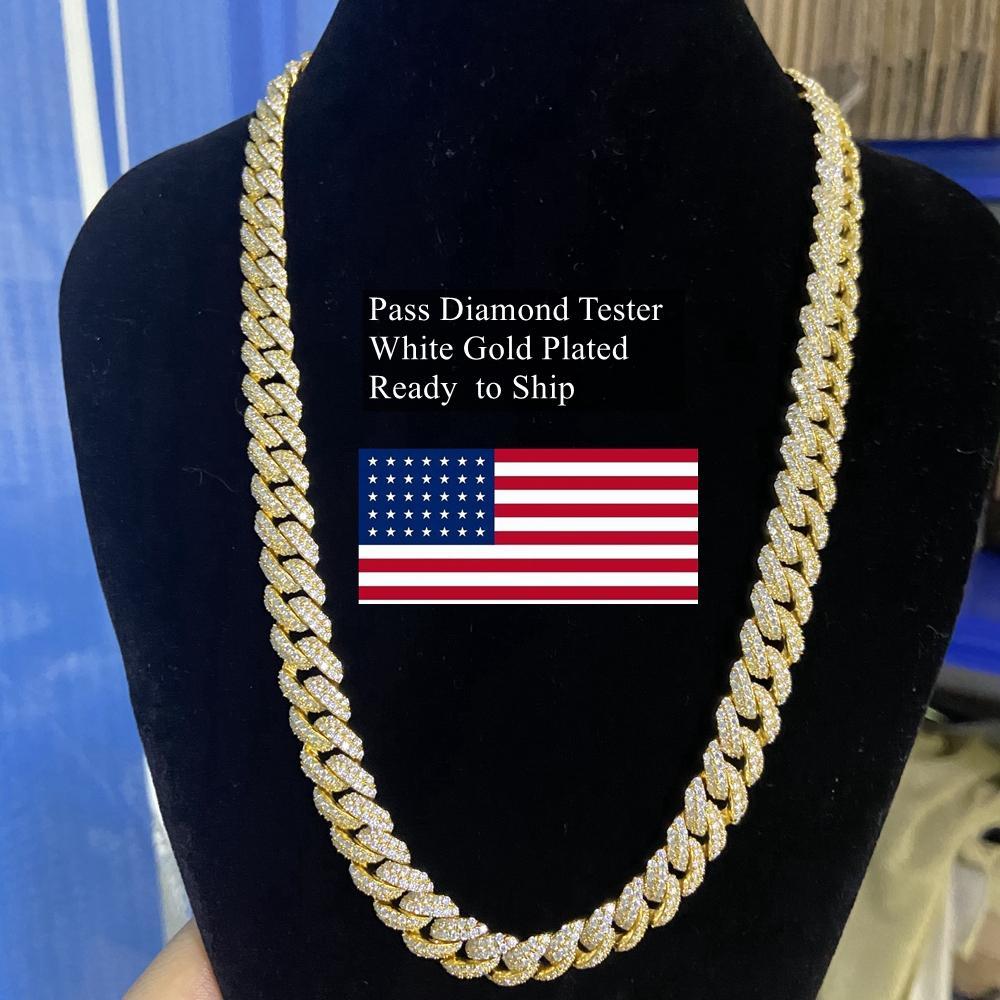 Meisidian Iced Out Moissanite Diamond   Sterling Silver Plated Gold 2mm 3mm 4m 5mm Tennis Chain Necklace