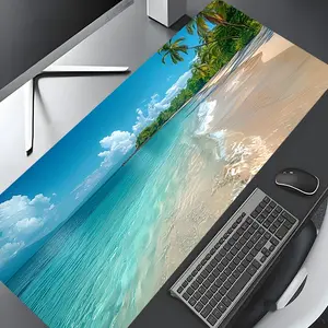 Summer Beach Landscape Scenic Design Large Gaming Mouse Pad,Aesthetic Desktop Drotection Pad,Washable Rubber Pad Non-Slip Lock Edge Multi-Size Mouse Pad Suitable For Home Office,Desk Accessories,Good Gift for Family and Friends