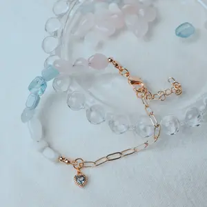 Moonstone Rose Quartz aquamarine bracelet | gold bracelet | crystal bracelet - fertility bracelet