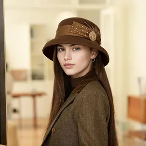 High End Wool Hat, Autumn And Winter French Retro Lampshade Hat, Elegant And Versatile Fisherman Hat, Woolen Felt Hat, Women'S Top Hat