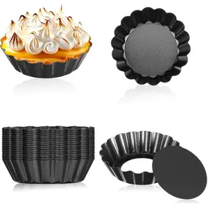20 Packs 3 Inch Mini Tart Pans Removable Loose Bottom Round Fluted Nonstick Quiche Pie Pan for Tartlets Dessert Baking