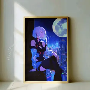 Lucy Moon Poster No Frame Cyberpunk Anime Aesthetic Poster Video Game Minimalist Painting Prints Premium Matte Wa Essent Premium Posters (No Frame)