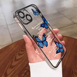 [Soft Blue Butterfly Case] High Quality, Soft, Lightweight Blue Butterfly Phone Case |   Suitable for Iphone 16/15/14/13/12/11 , Protects The Camera Lens, Seven Colors, Transparent, Shock Absorbing, Durable And Stylish Protective Smartphone