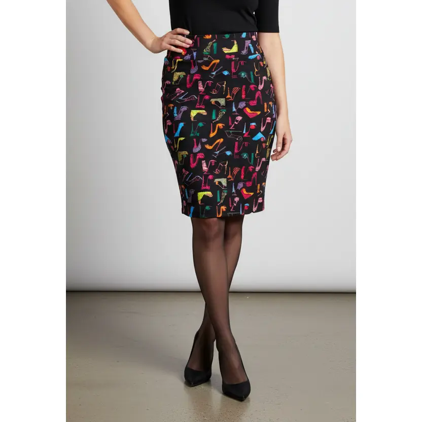 LuLaRoe Women's Cassie Pencil Skirt with Rare Vintage High Heels Print | Flattering Elastic High Waist, Stretch Polyester-Spandex, Excellent Used Condition