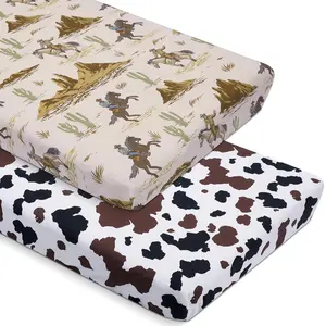2 Pcs Crib Sheet Set 52 28 8 Inches Baby Sheet Newborn Bedding Nursery Crib Sheets for Girl Boys Baby Gifts for Toddler Mattresses (Cowboy)