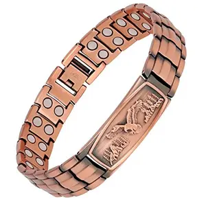 NANDUDU 99.9% Pure Copper Magnetic Bracelet for Men with Engraved Eagle, Adjustable 3800 Gauss for Arthritis Healing, Christmas Gift for Fathers