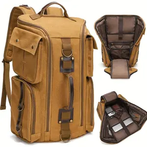 Unisex Youth Durable Outdoor Travel Bag Backpack - Full-Grain Waxed Leather Rucksack with Clamshell Open, Zip Closure, Spacious Multifunctional Design for Hiking, School Work,summervibes