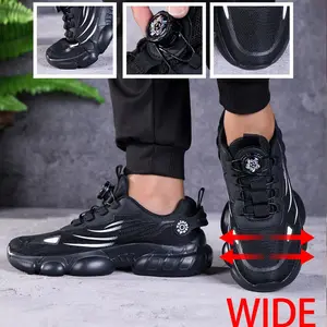 Men's Wide Width Breathable Running Walking Shoes, Knob Quick Lace Design, High Elastic Thick Cushioned Rebound Sole, Non-slip Durable Rubber Outsole, Gym Training Outdoor Jogging, Daily Commute Casual Walking, Wide Last for Flat Feet Bunions