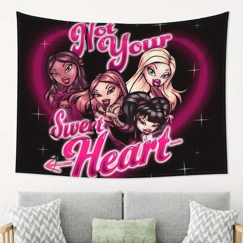 Starry Hearts Tapestry "Hot Your Sweet Heart" - Horizontal Room Art, Bedroom Decor Aesthetic Wall Hanging for Bedroom, Dorm Home Decor, Bed Room Decor Aesthetic