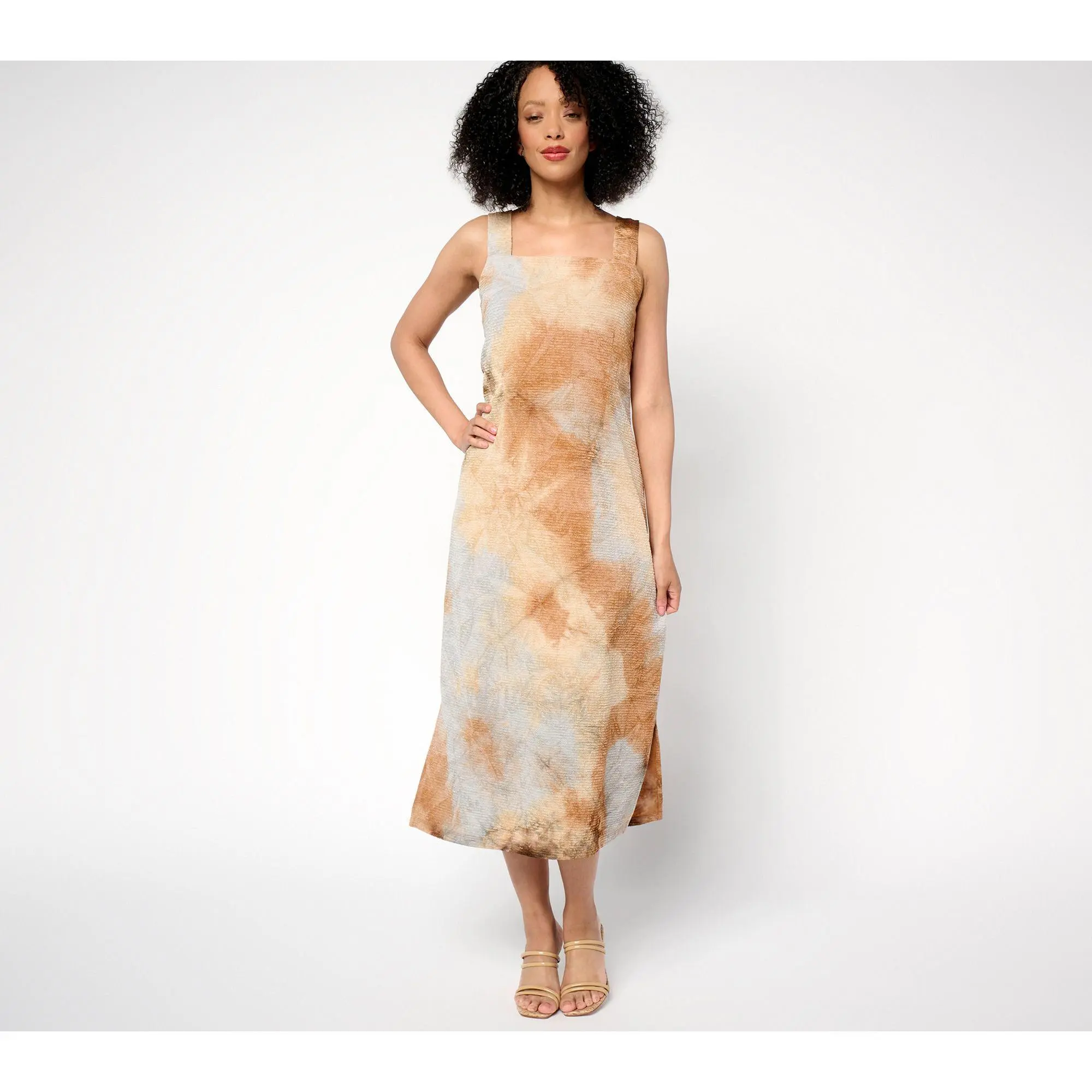 Attitudes by Renee Regular Textured Knit Tie Dye Midi Dress