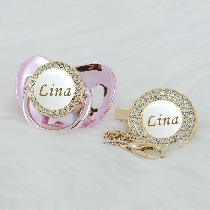 MIYOCAR personalized bling Metallic pacifier and clip set BPA free dummy baby shower gift gold  pacifier pacifier
