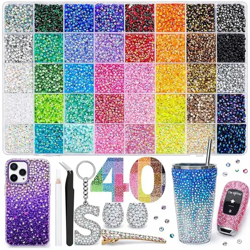 40000 40 color jelly rhinestones for sparkling decoration; 3mm multi-color resin flat bottomed gemstone, sparkling decoration set, suitable for artistic creation, nail decoration, cute nail art decoration, the ultimate creative gift for her