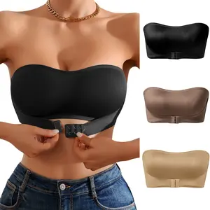 3 Pack Strapless Bras for Women Non-Slip Silicone No Padded Bandeau Bra Wireless Tube Top Front Closure Bra Womenswear