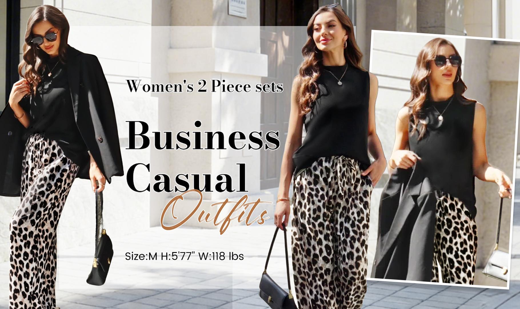 OFEEFAN Two Piece Set for Women Summer Spring Outfits Cruise Travel Airport Beach Vacation Mock Neck Wide Leg Pants Set