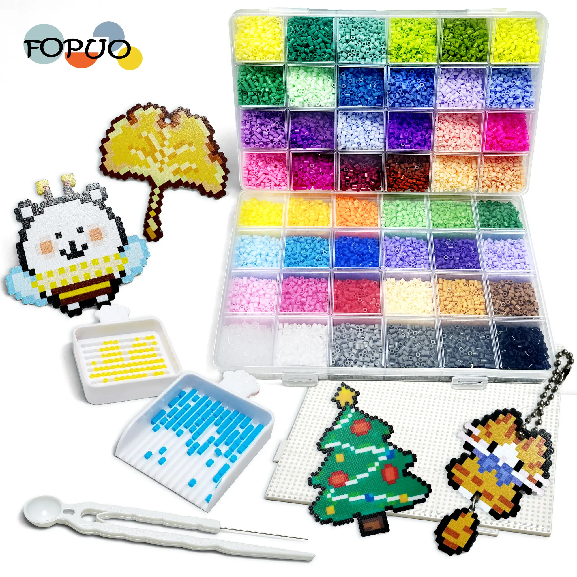2.6mm  48 Color Fuse Beads Box Set, 24000Pcs,perler beads,Stainless Steel Precision Tweezers Set,3D Pixel Puzzle Beads,Multiple Available,Infinitely Creative Maierial,DIY Bead Set,Spelled Beads Keychain pendant,Children's Day,Back-to-school gifts