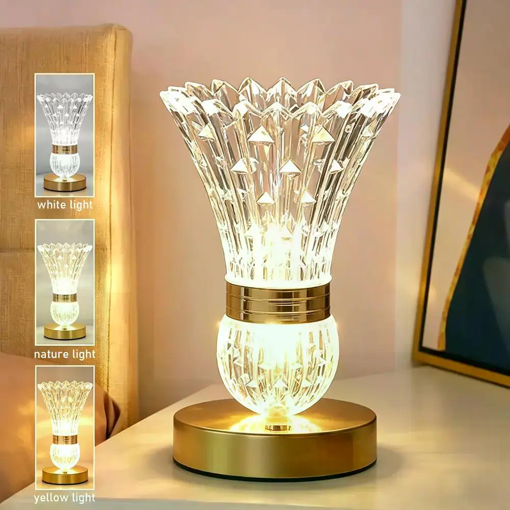 【DealsForYou】Crystal DesignTable Lamp, Tri Color nightlight, Modern AdjustableDesk Lamp, Nighttime ambient lighting, HomeDecoration Lamp for Living Room, Restaurant, Bedroom,DecorativeLamp, Indoor Decorative Light Nightstand Led Rechargeable Wireless Lamp