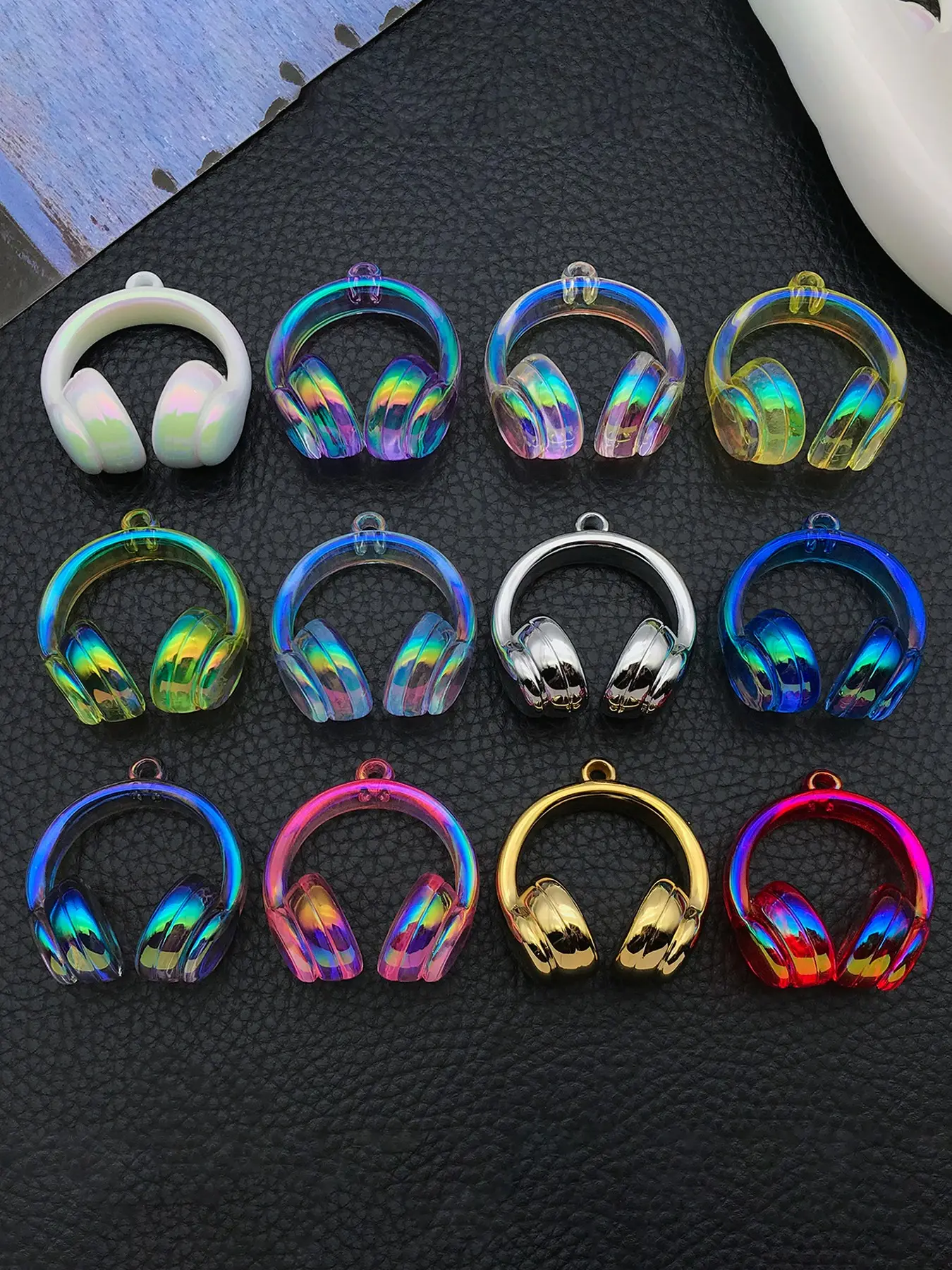 12pcs Mix Headphone Acrylic Charms, 3D Colorful Gradient Pendants, DIY Jewelry Making, Earrings Bracelet Necklace Accessories, Charms for Necklaces, Stylish Playful Charm, Jewelry Accessory, 37x41mm