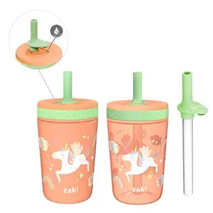 Zak Designs Unicorn Kelso Tumbler Set, Leak-Proof Screw-On Lid with Straw, Bundle for Kids Includes Plastic and Stainless Steel Cups, 15 fl.oz.